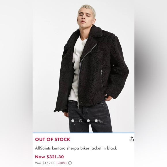 AllSaints Kentaro Sherpa Biker Jacket - Picture 3 of 14
